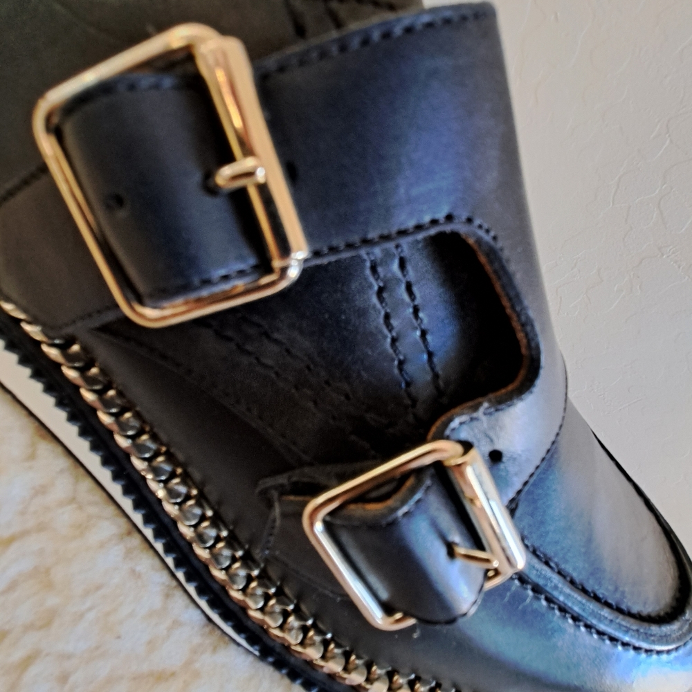Givenchy Black Leather Monk Strap Derby with Gold Buckles - Picture 5 of 16